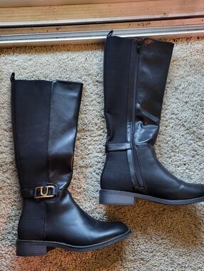 Classic Women's Faux Leather Black Knee-High Riding Boots Never Used
